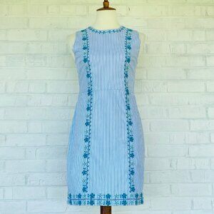 Vineyard Vines Striped Floral Embroidery Dress Sz 00 Blue White Preppy Beach